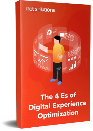 The 4 Es of Digital Experience Optimization ebook cover | Net Solutions