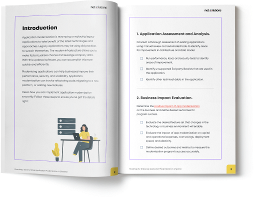 Enterprise App Modernization Checklist eBook preview | Net Solutions