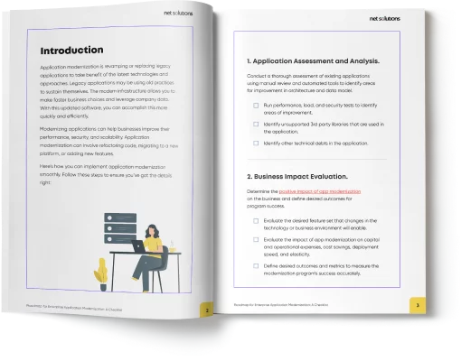 Enterprise App Modernization Checklist eBook preview | Net Solutions