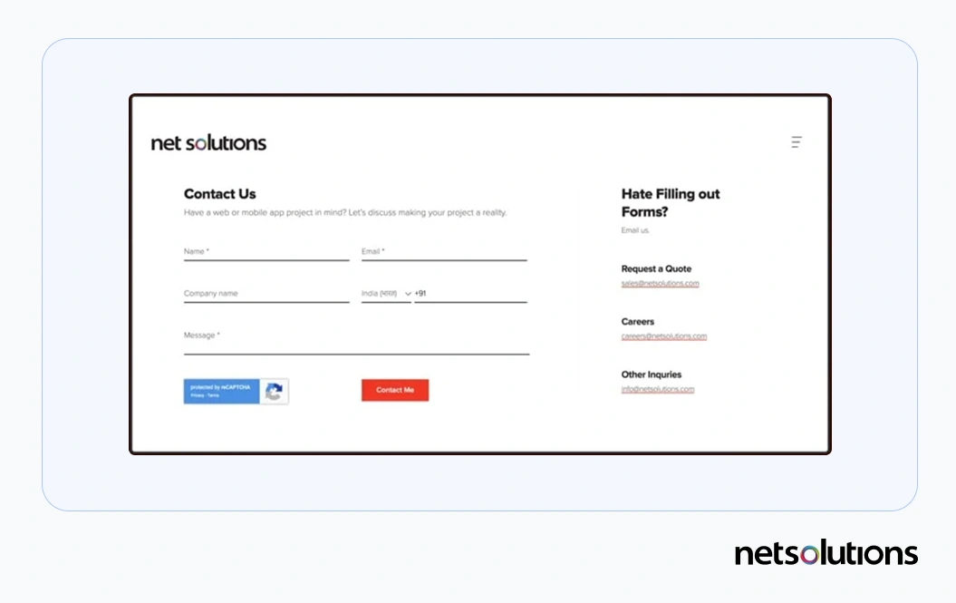 Form System Example 9 Form Design Best Practices | Form UX Examples | Net Solutions